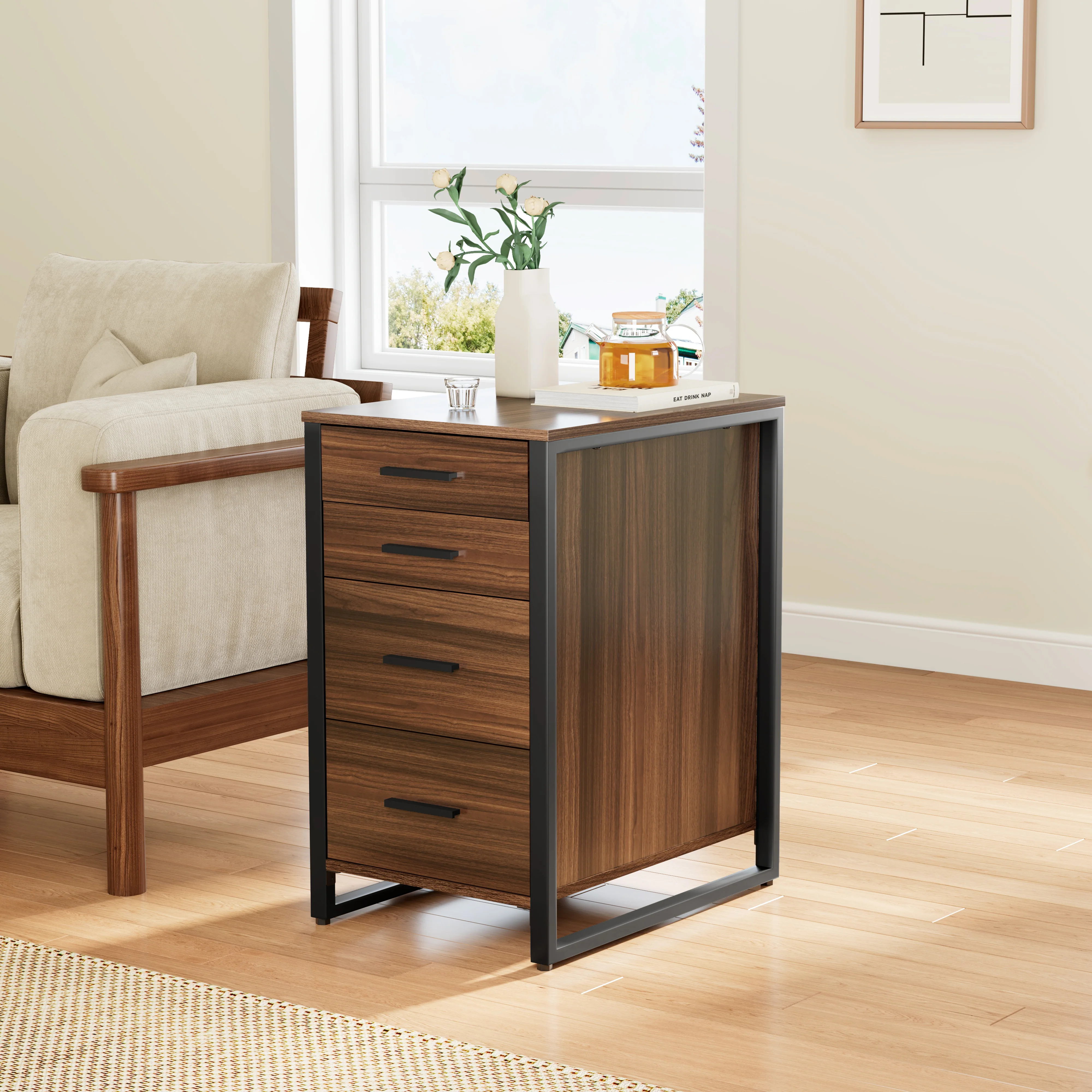 28" File Storage Cabinet With Office Four-Drawers, Walnut - Image 13
