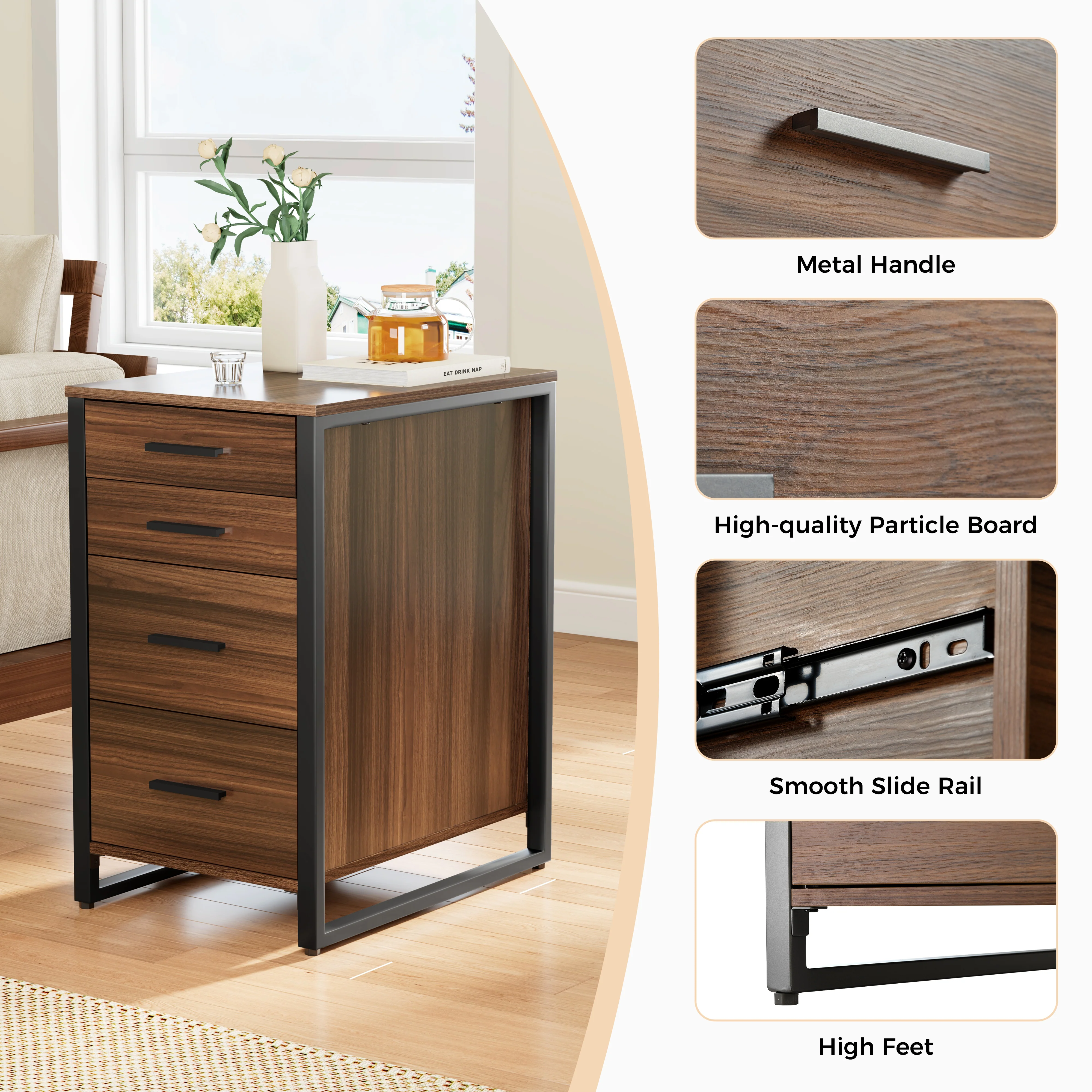 28" File Storage Cabinet With Office Four-Drawers, Walnut - Image 14
