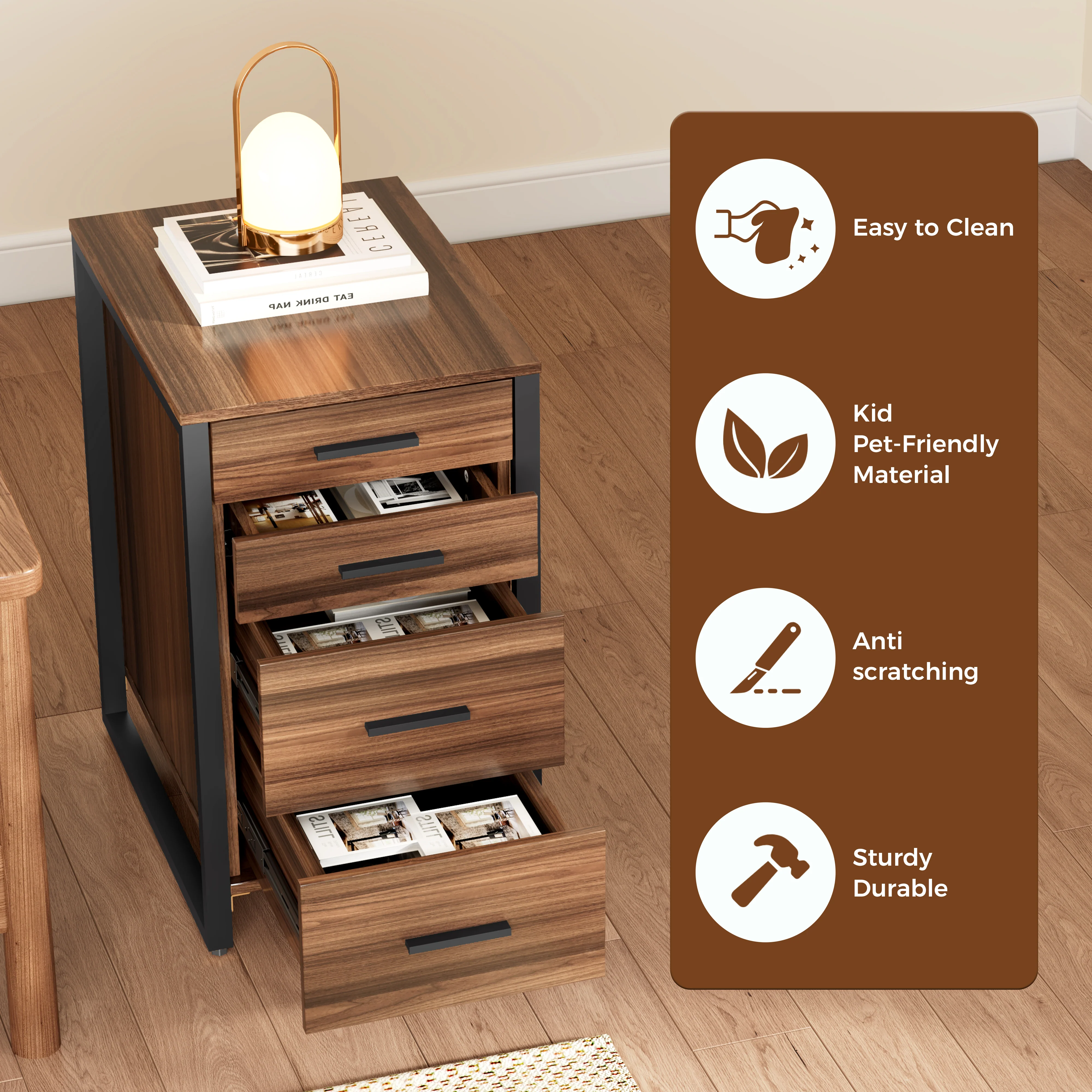 28" File Storage Cabinet With Office Four-Drawers, Walnut - Image 15