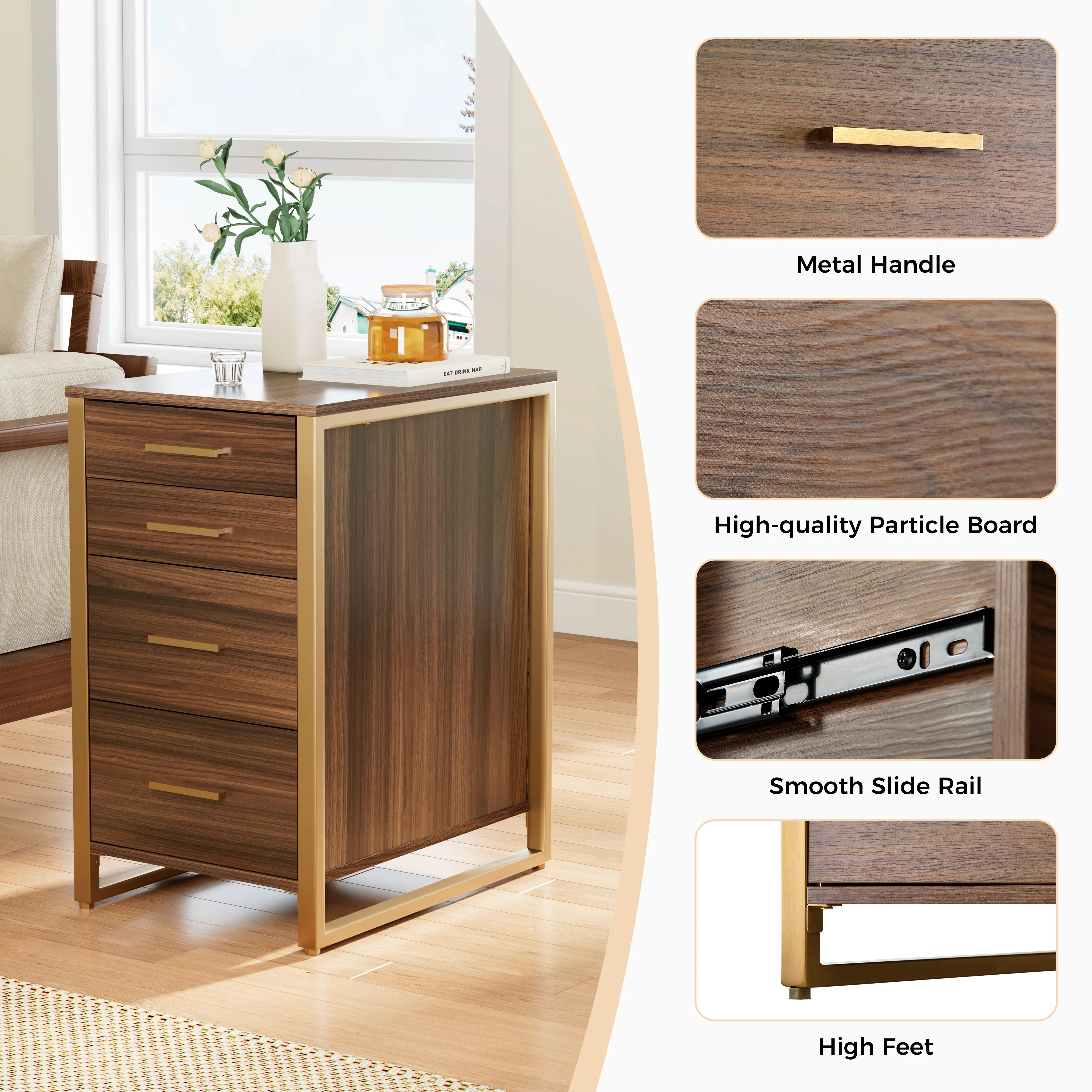 28" File Storage Cabinet With Office Four-Drawers, Walnut - Image 5