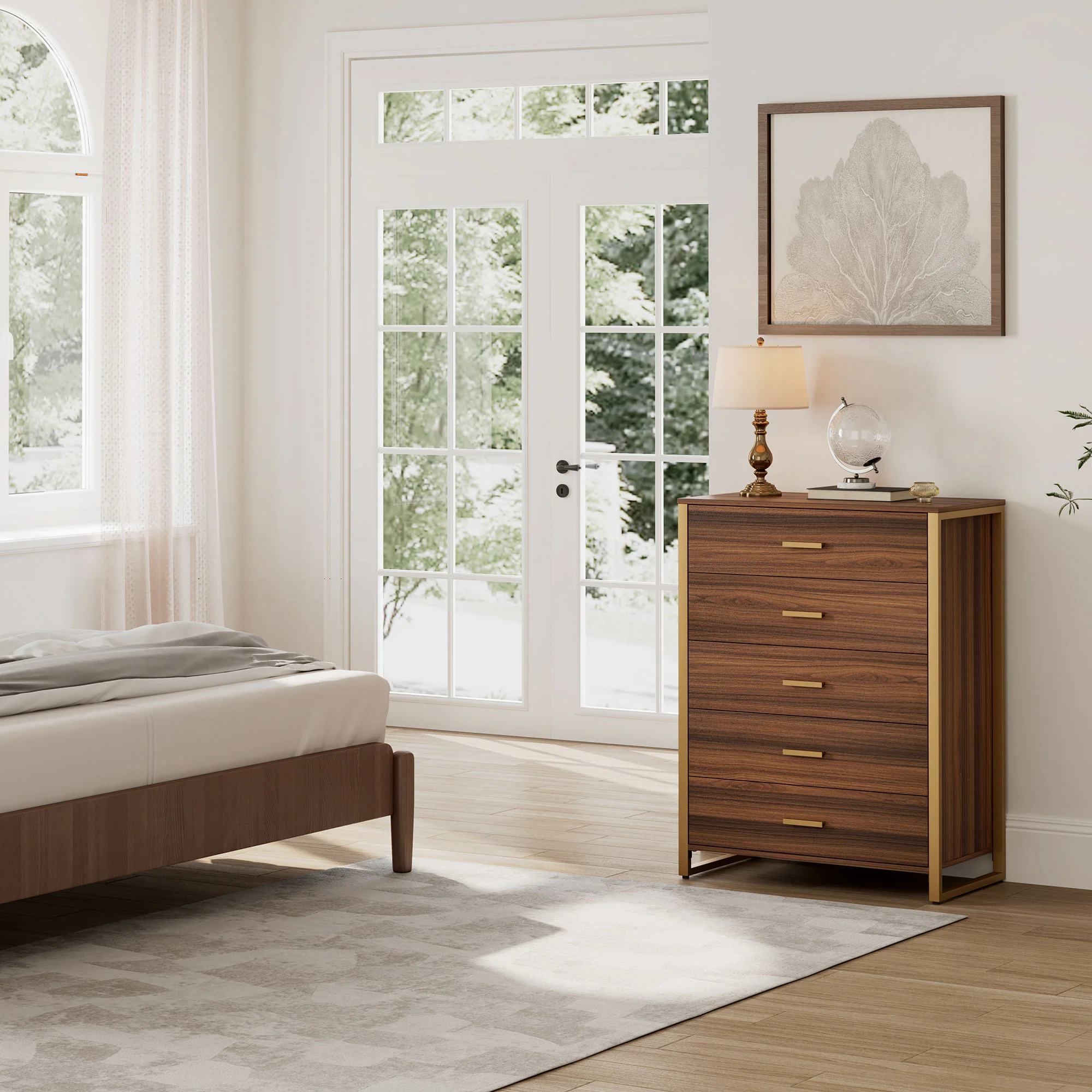 42" Chest 5-Drawers Dresser Accent Cabinet Walnut - Image 13