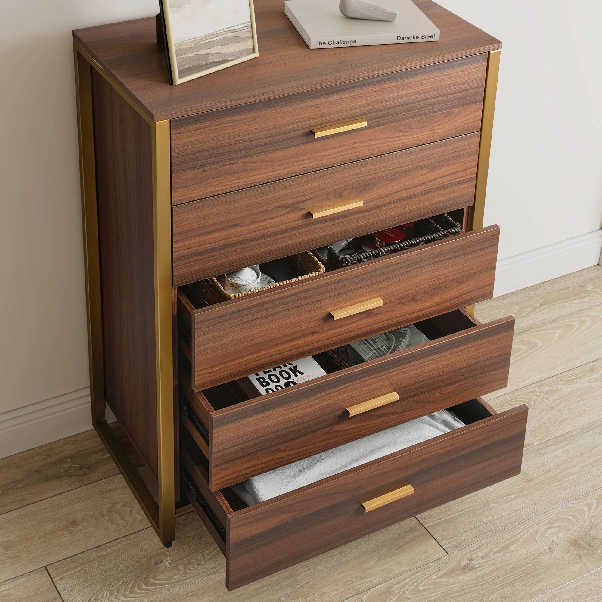 42" Chest 5-Drawers Dresser Accent Cabinet Walnut - Image 14