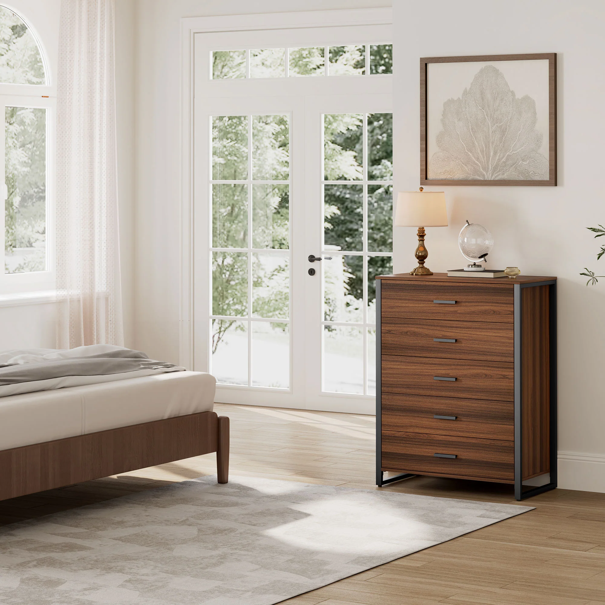 42" Chest 5-Drawers Dresser Accent Cabinet Walnut - Image 3