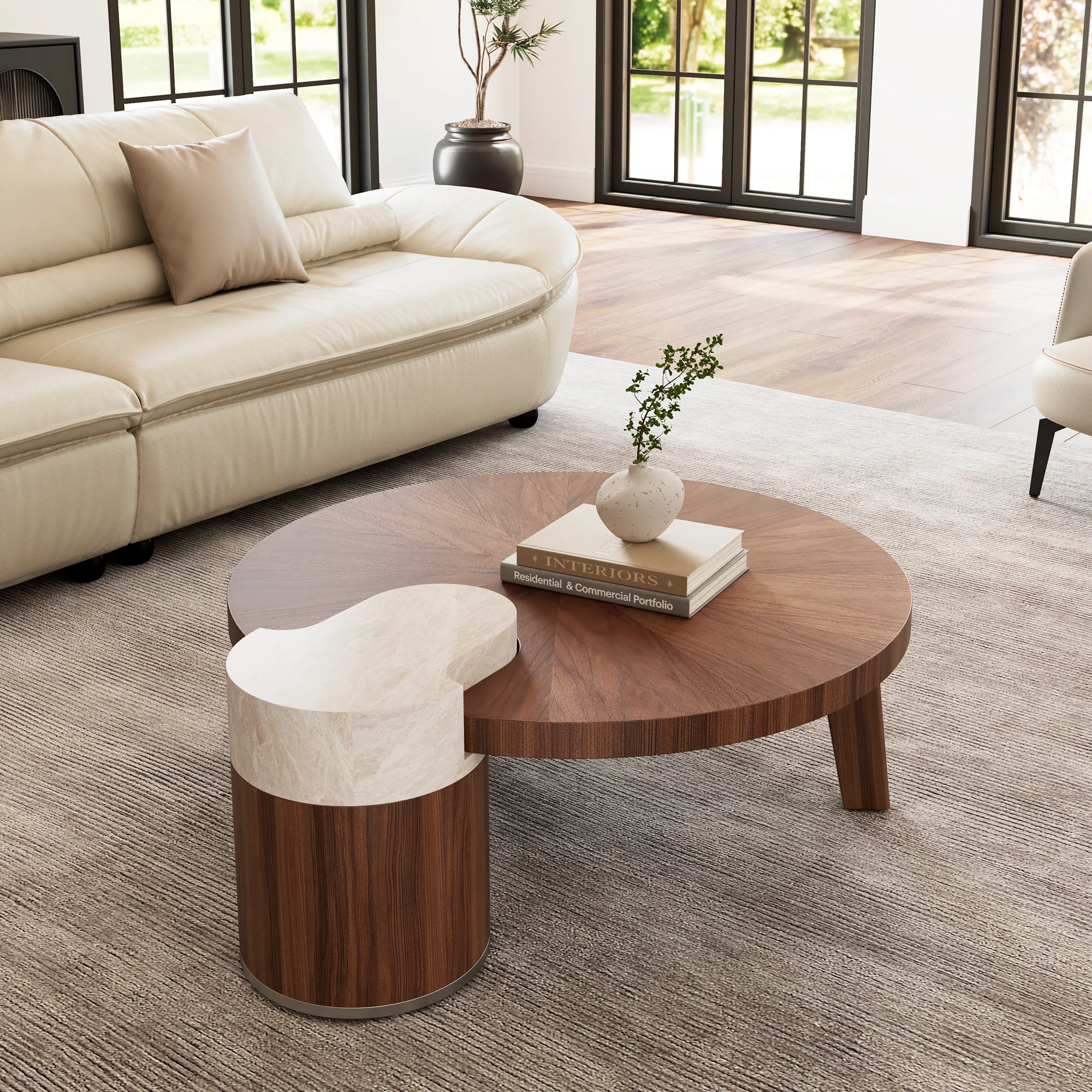 41" Irregular Round Solid Wood Walnut Coffee Table - Image 4