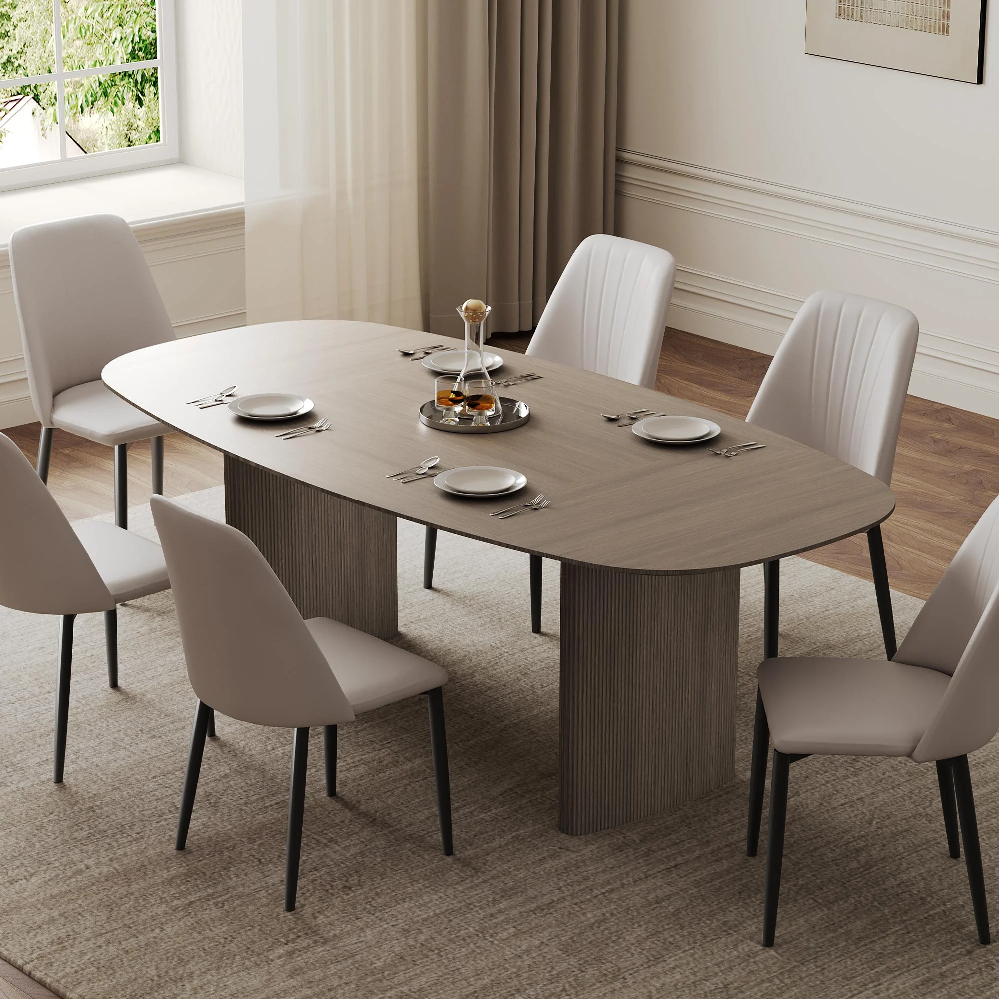 Stella, 86.06" Oval Dining Table, Gray - Image 5