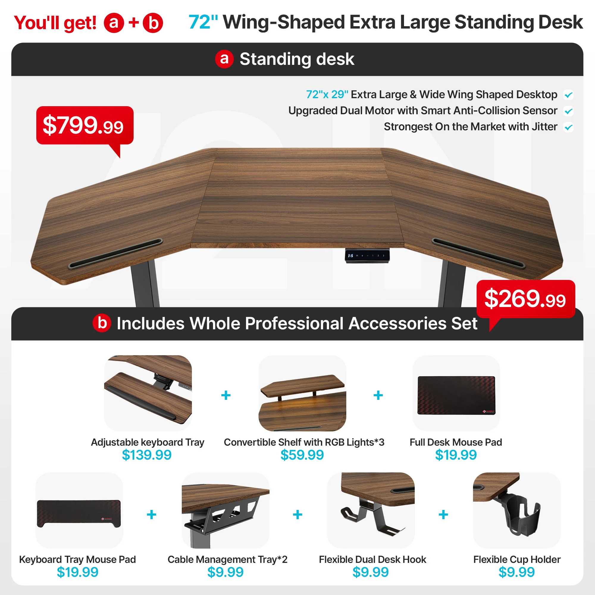 Aero Pro Wing-Shaped Standing Desk (72"x23") - Image 20