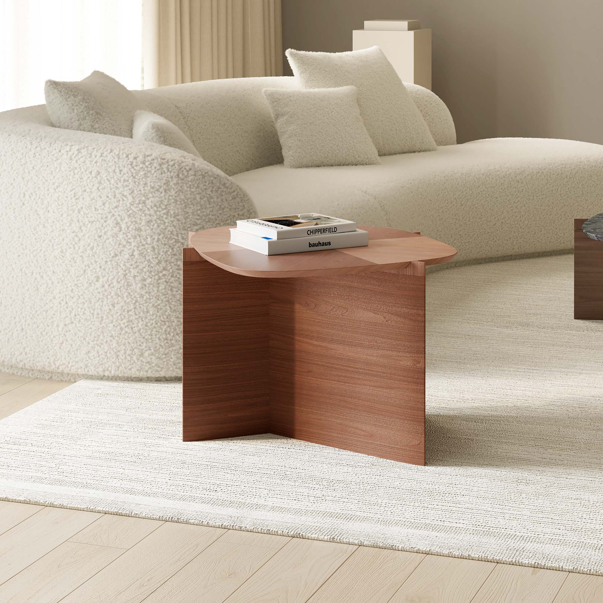 41" Walnut & Blue Jade Marble Irregular Coffee Table with Side Table Set - Image 8