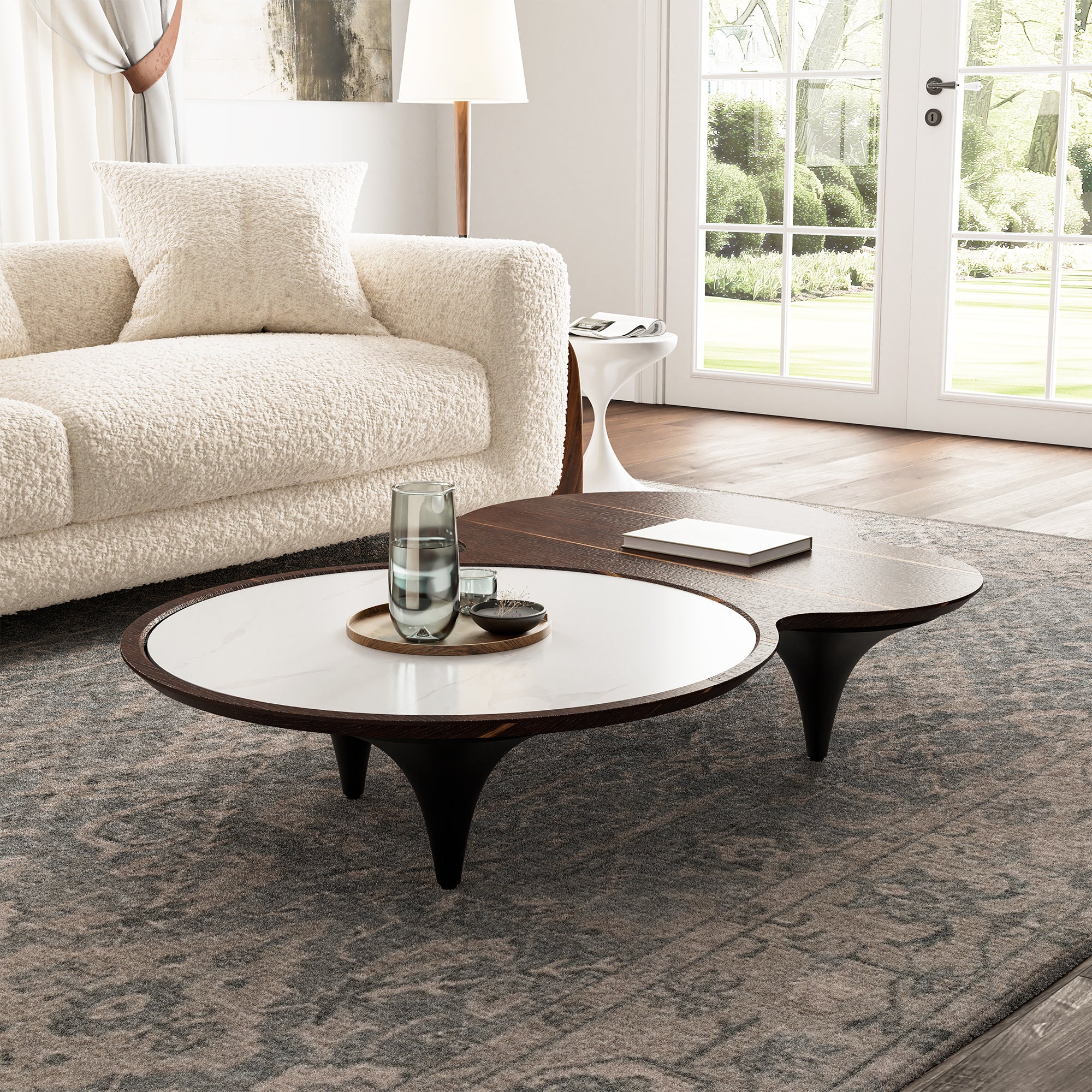 55" Modern Irregular Walnut Coffee Table - Image 5