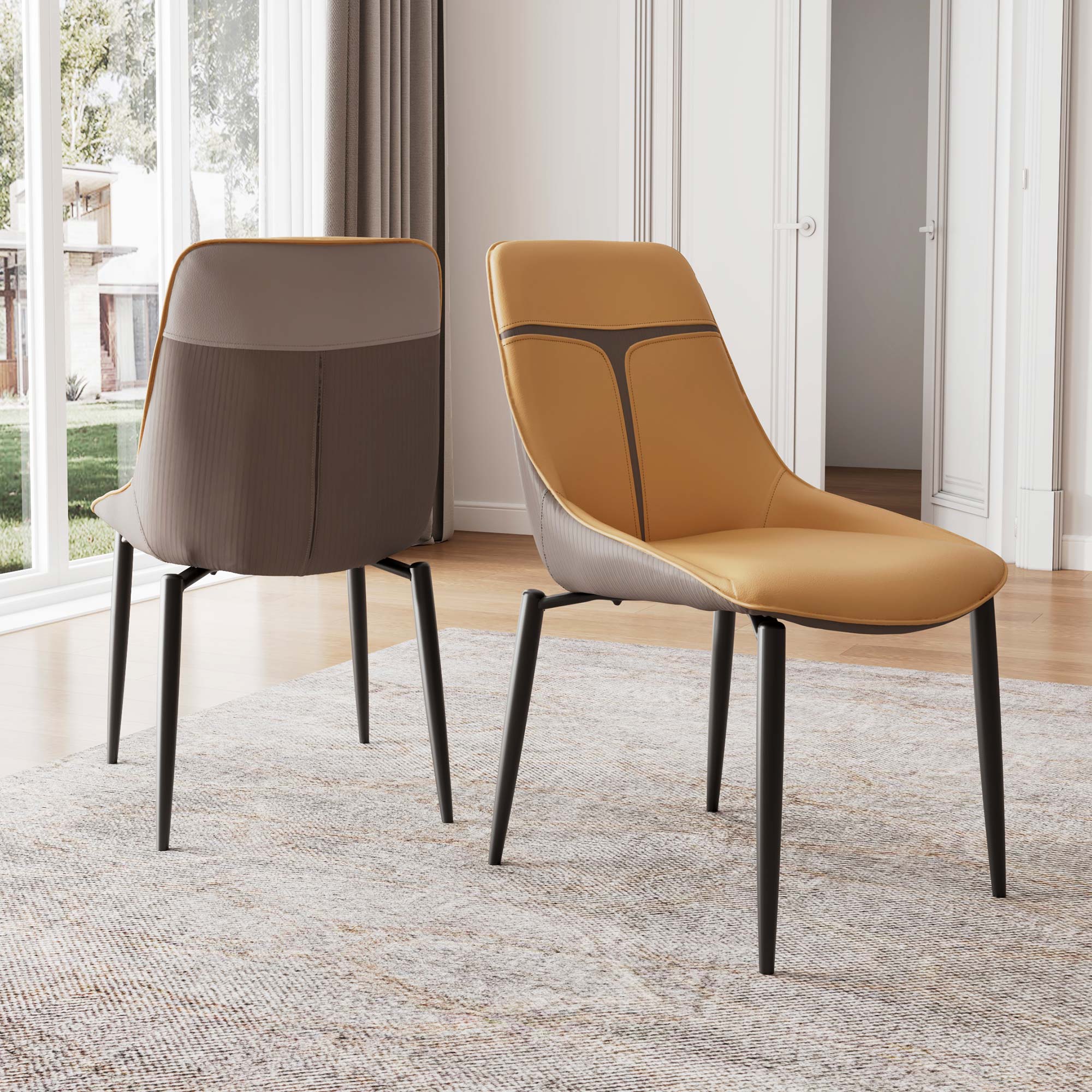 Couture, Upholstered Dining Side Chairs Set of 2, Turmeric & Gray - Image 4