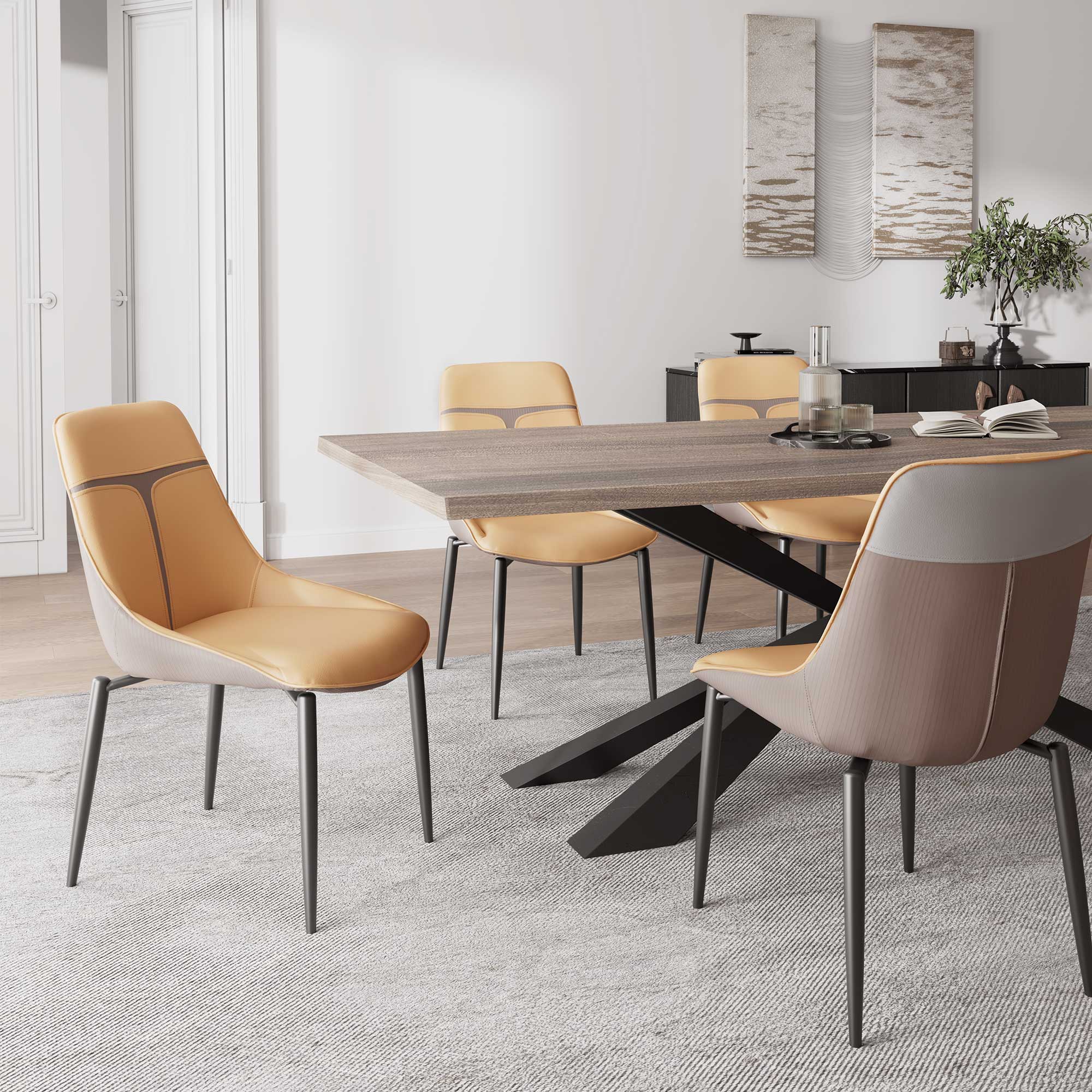 Couture, Upholstered Dining Side Chairs Set of 2, Turmeric & Gray - Image 6
