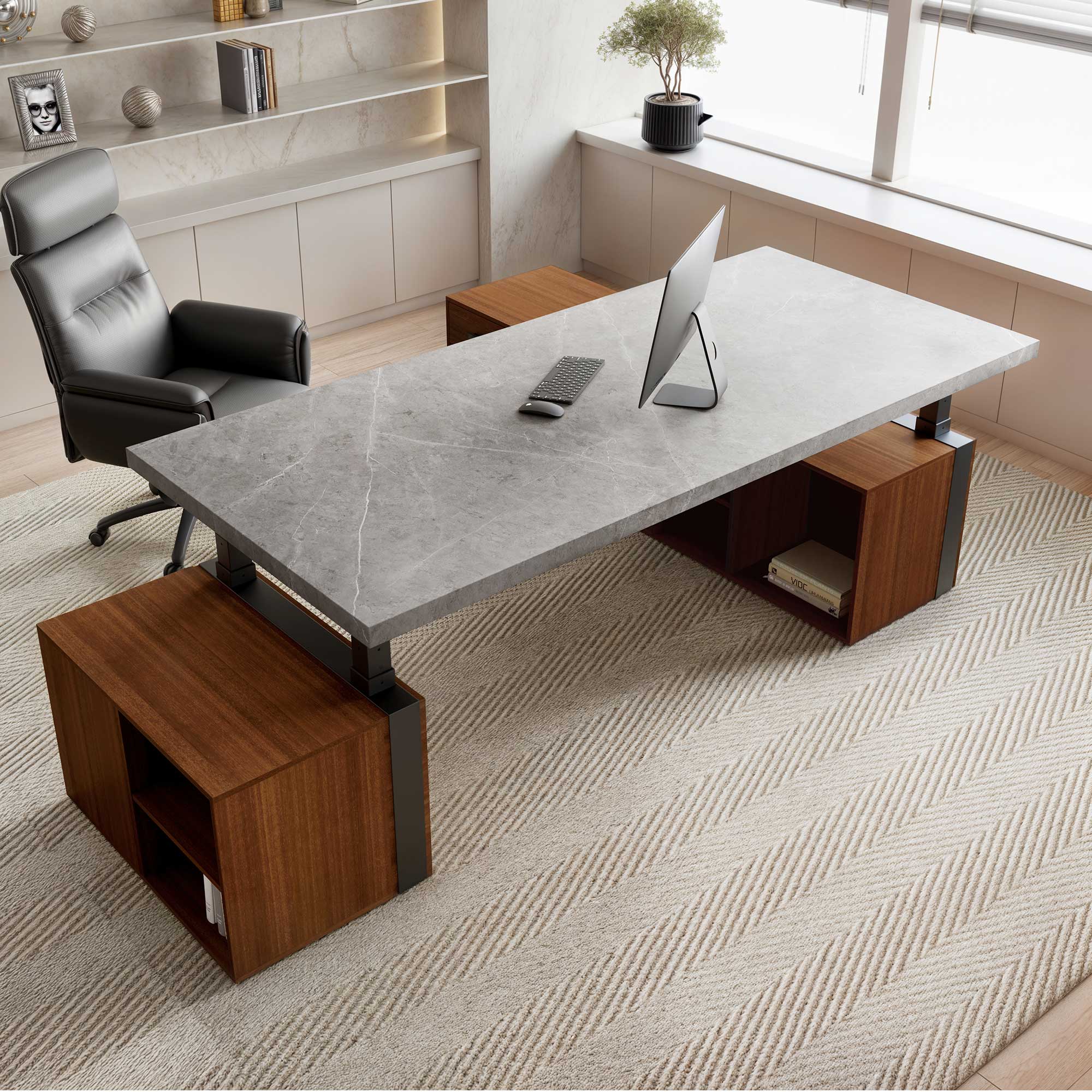 Zen Pro Series, 87"/72" Executive Standing Desk with Cabinets Set - Image 43