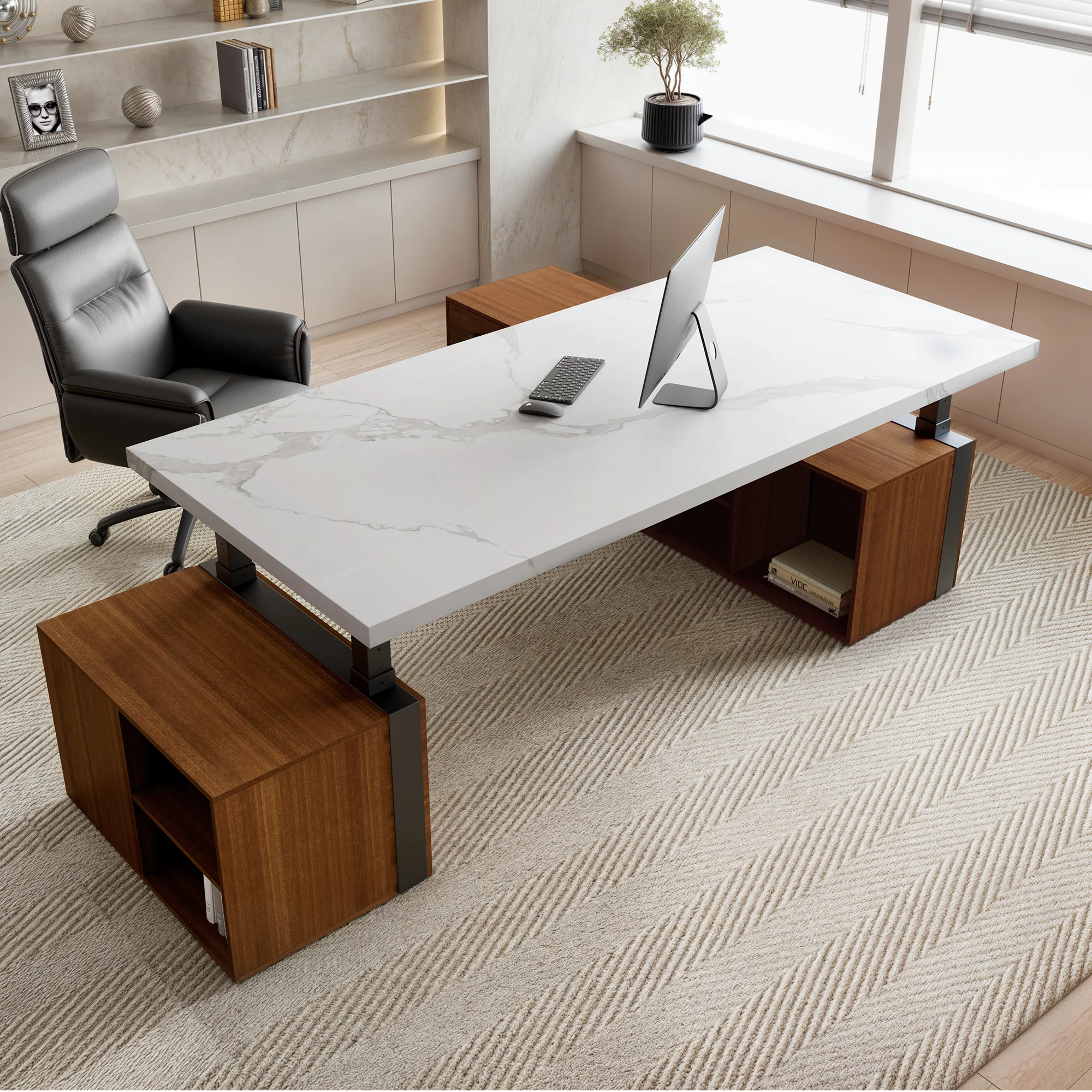 Zen Pro Series, 87"/72" Executive Standing Desk with Cabinets Set - Image 55