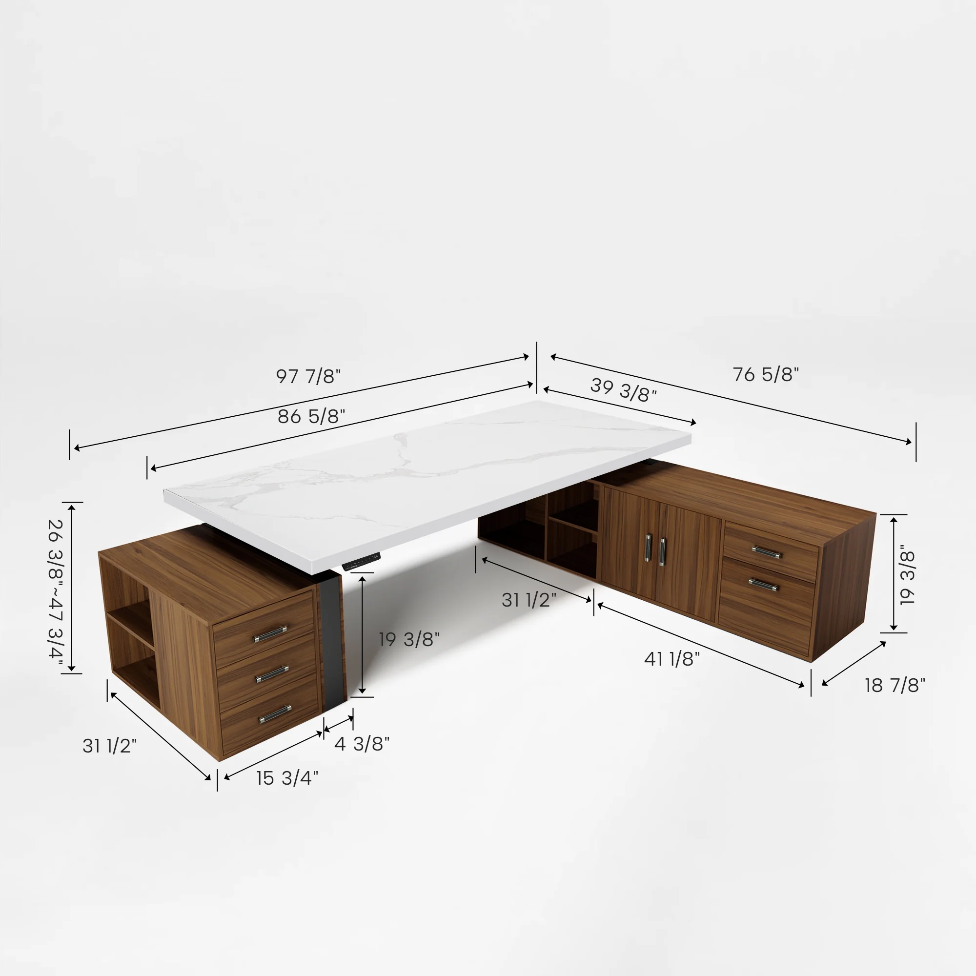Zen Pro Series, 87"/72" Executive Standing Desk with Cabinets Set - Image 63