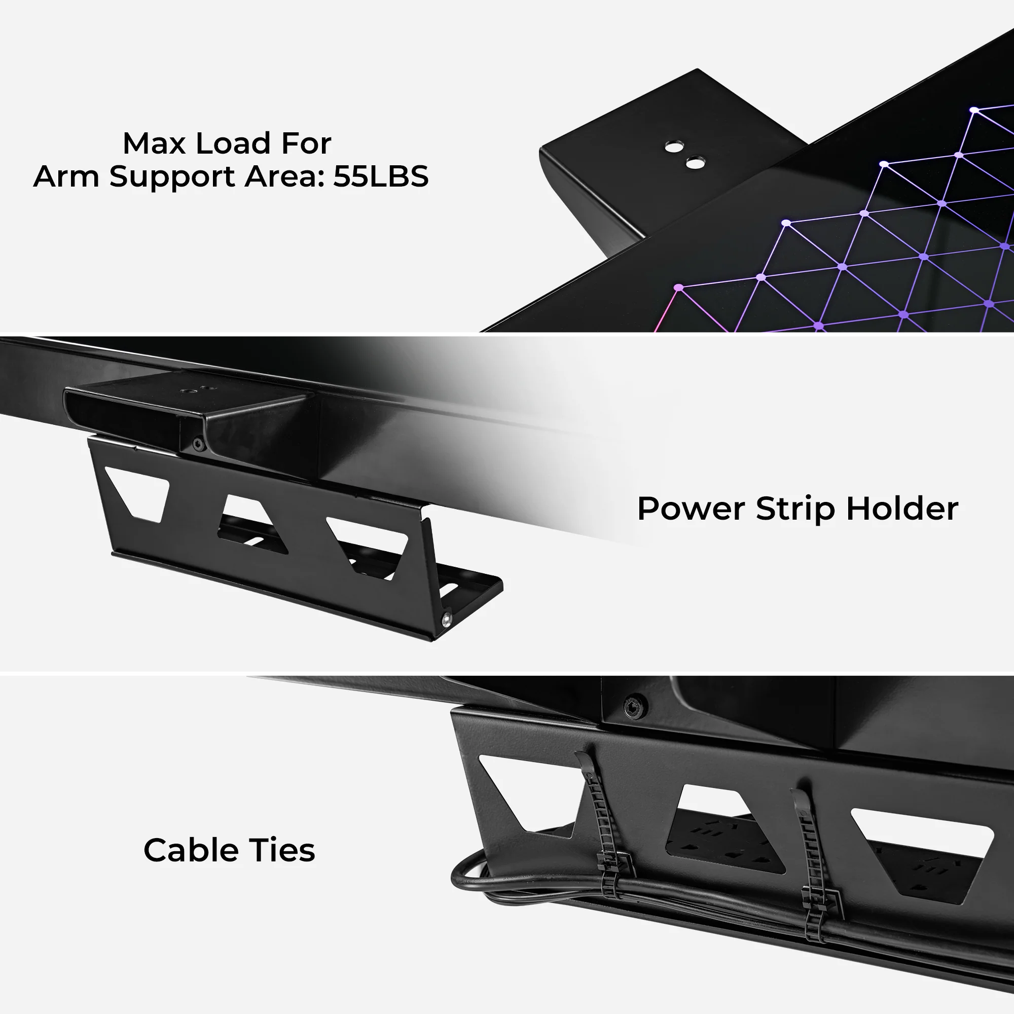 GTG-G55, Glass Desktop Gaming Standing Desk (55"x23") - Image 9