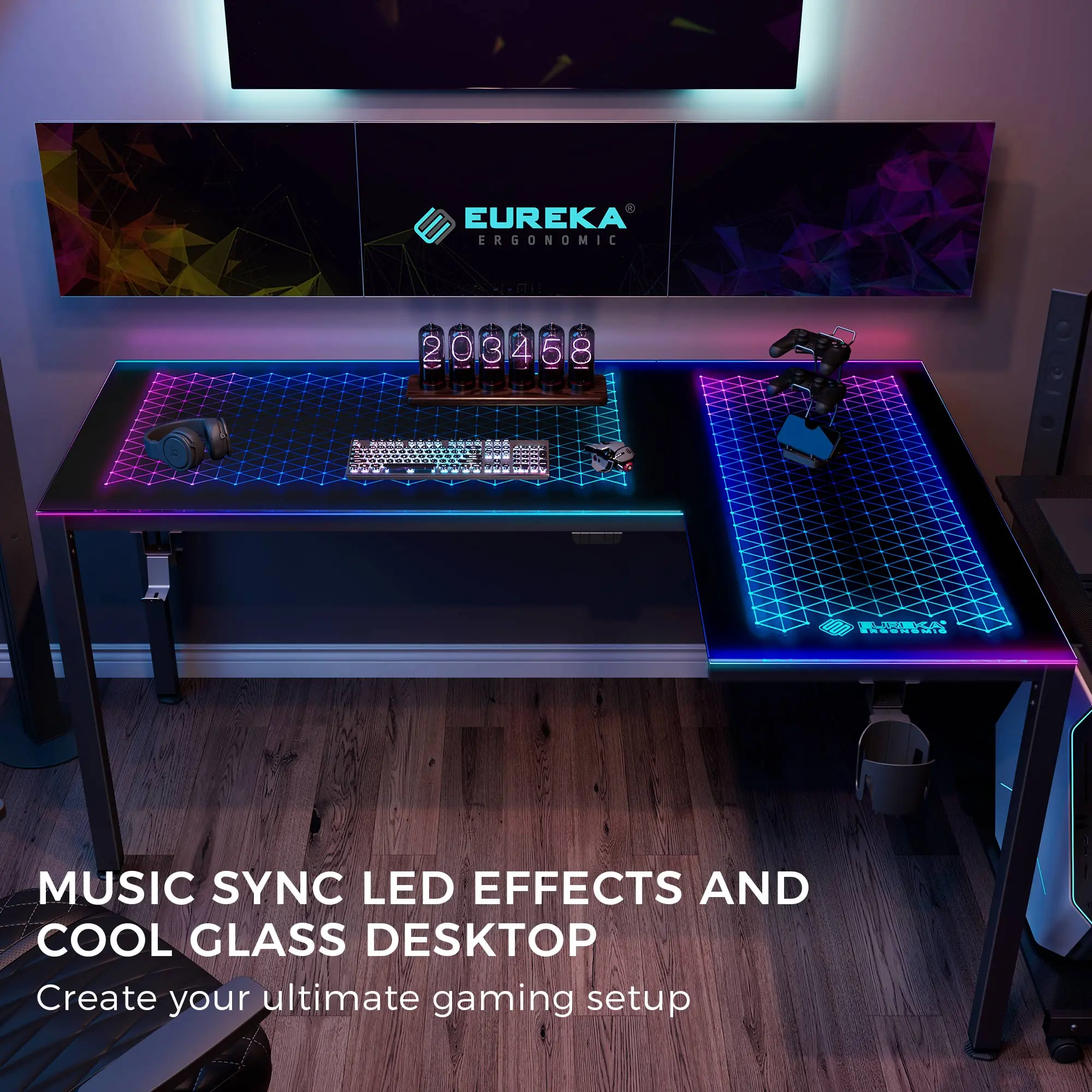GTG - L60, L-Shaped Glass LED Gaming Desk (60"x40") - Image 6