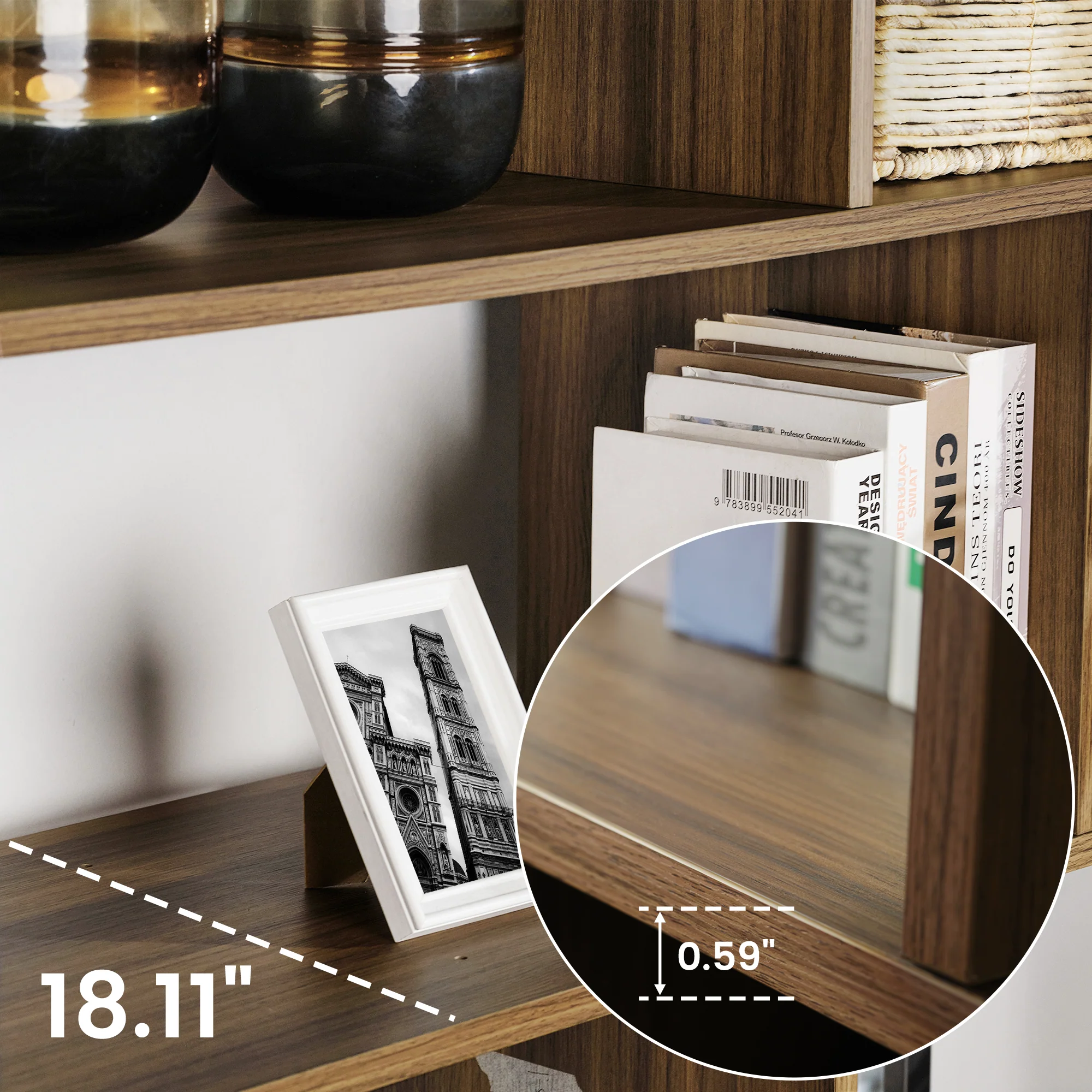Napa Wood Bookcase Cabinet, Bottom Storage, Adjustable Book Shelves - Image 10
