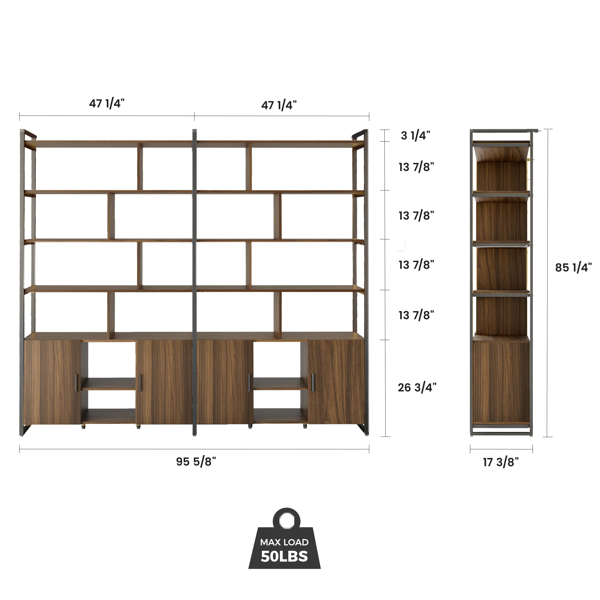 Napa Wood Bookcase Cabinet, Bottom Storage, Adjustable Book Shelves - Image 16