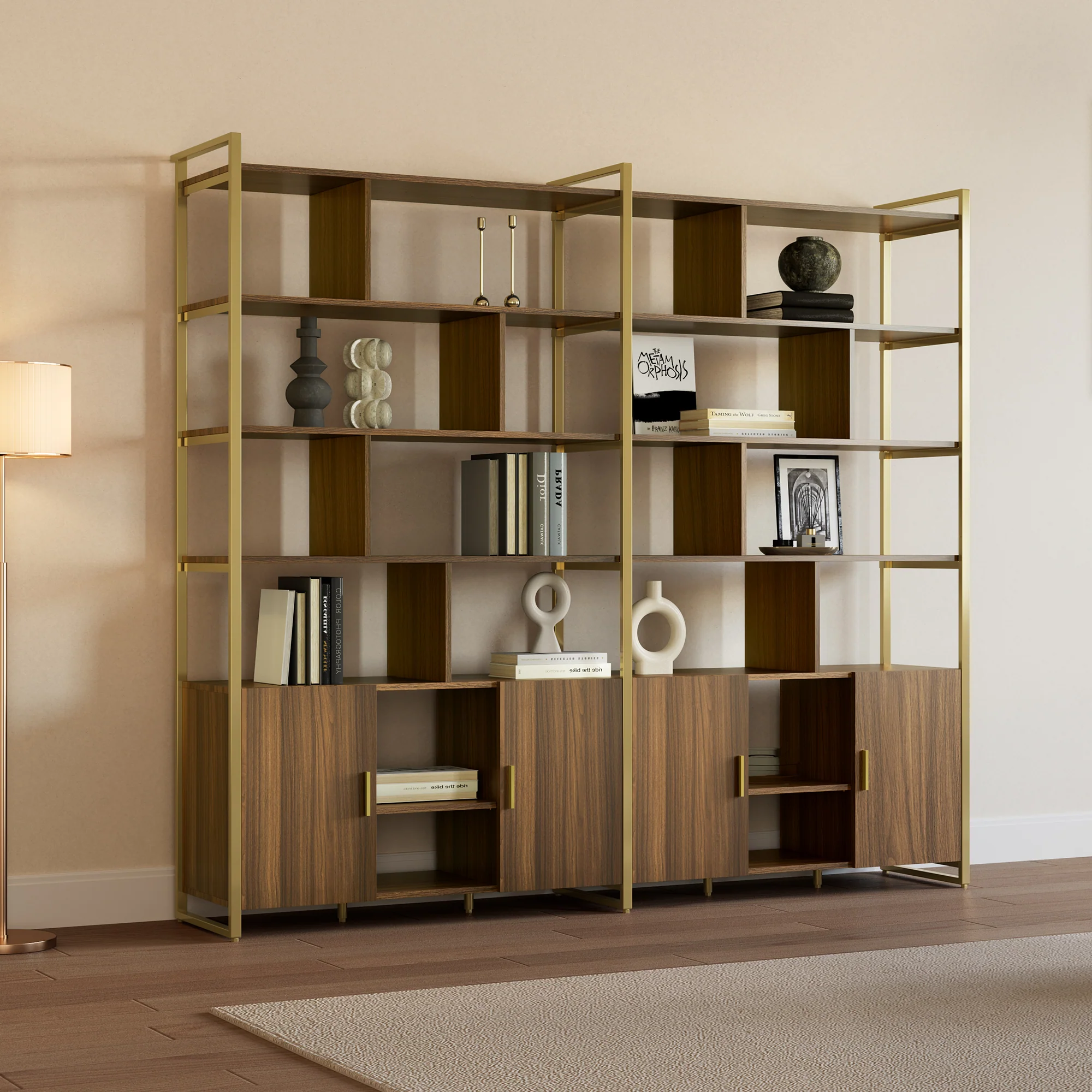 Napa Wood Bookcase Cabinet, Bottom Storage, Adjustable Book Shelves - Image 17