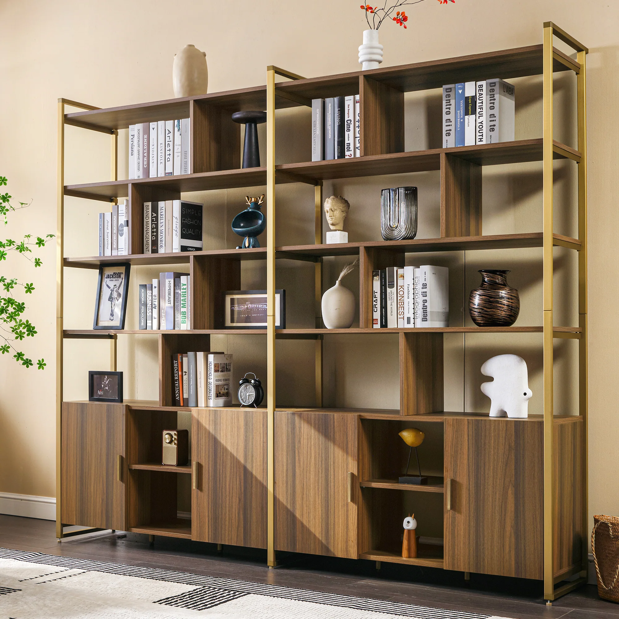 Napa Wood Bookcase Cabinet, Bottom Storage, Adjustable Book Shelves - Image 18