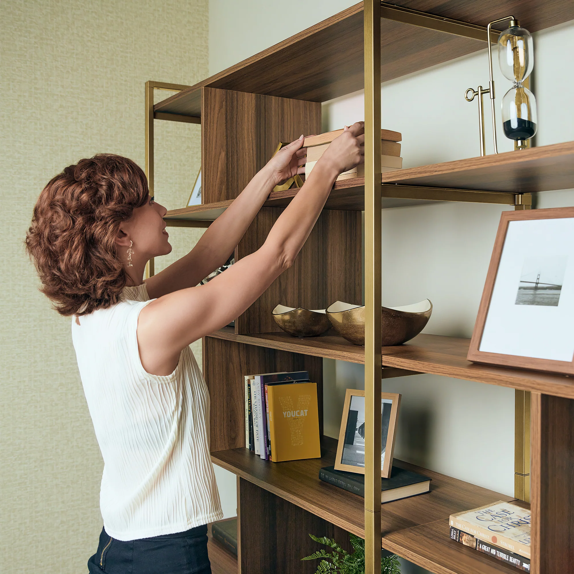 Napa Wood Bookcase Cabinet, Bottom Storage, Adjustable Book Shelves - Image 21