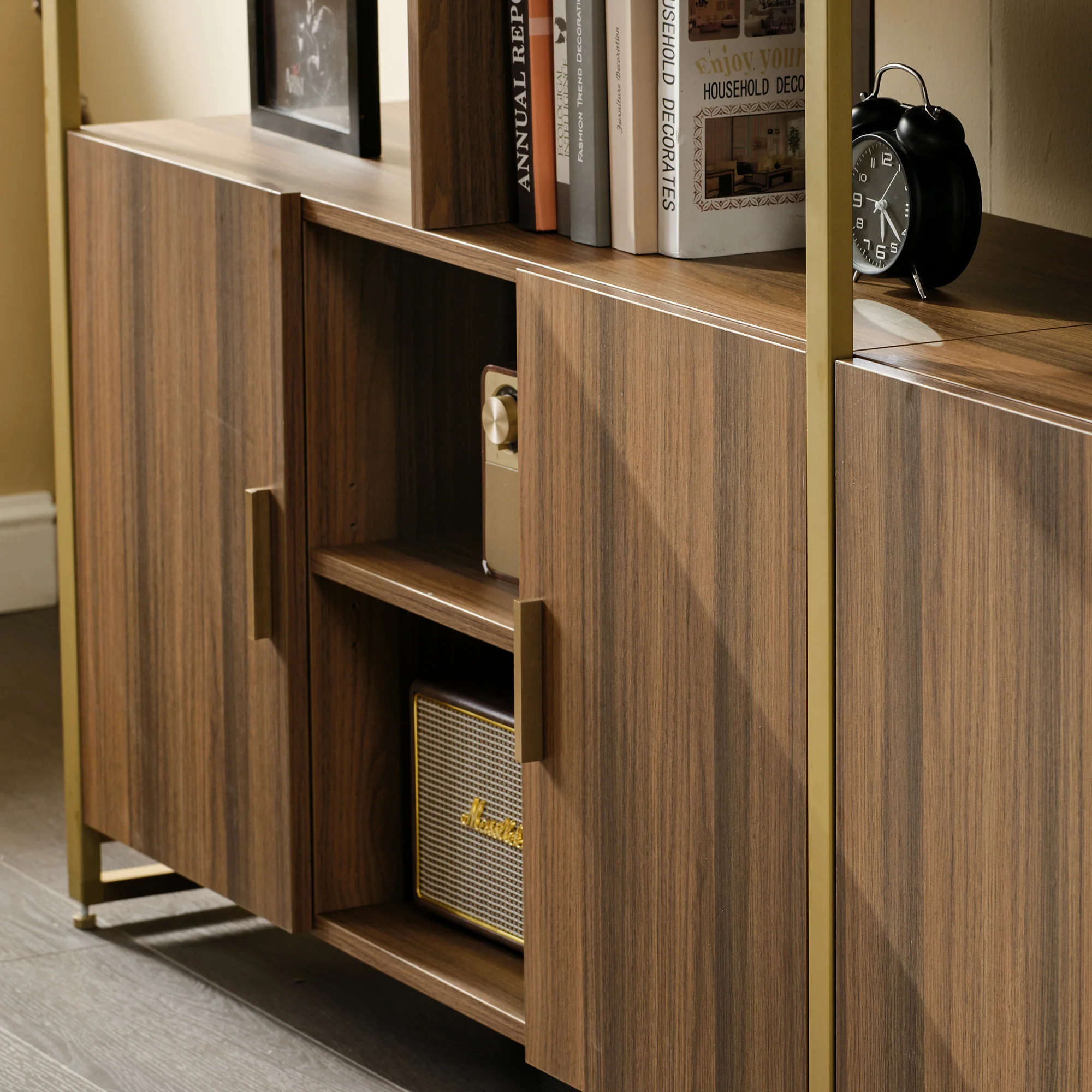 Napa Wood Bookcase Cabinet, Bottom Storage, Adjustable Book Shelves - Image 25