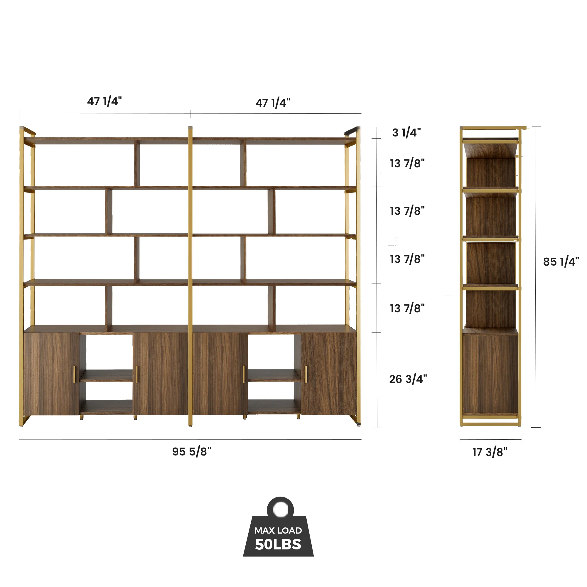 Napa Wood Bookcase Cabinet, Bottom Storage, Adjustable Book Shelves - Image 28