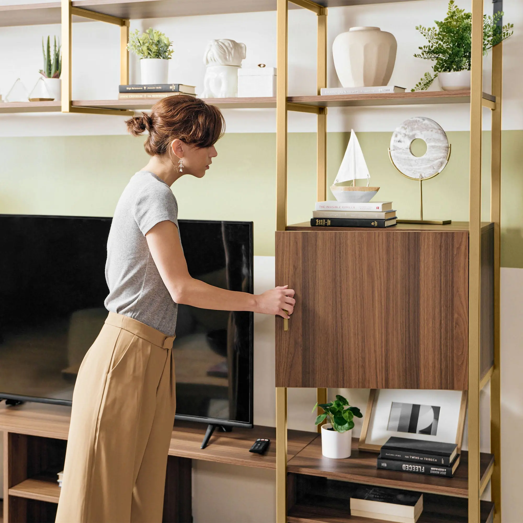 Sonoma Modern TV Stand with Storage Cabinet & Book Shelves - Image 10