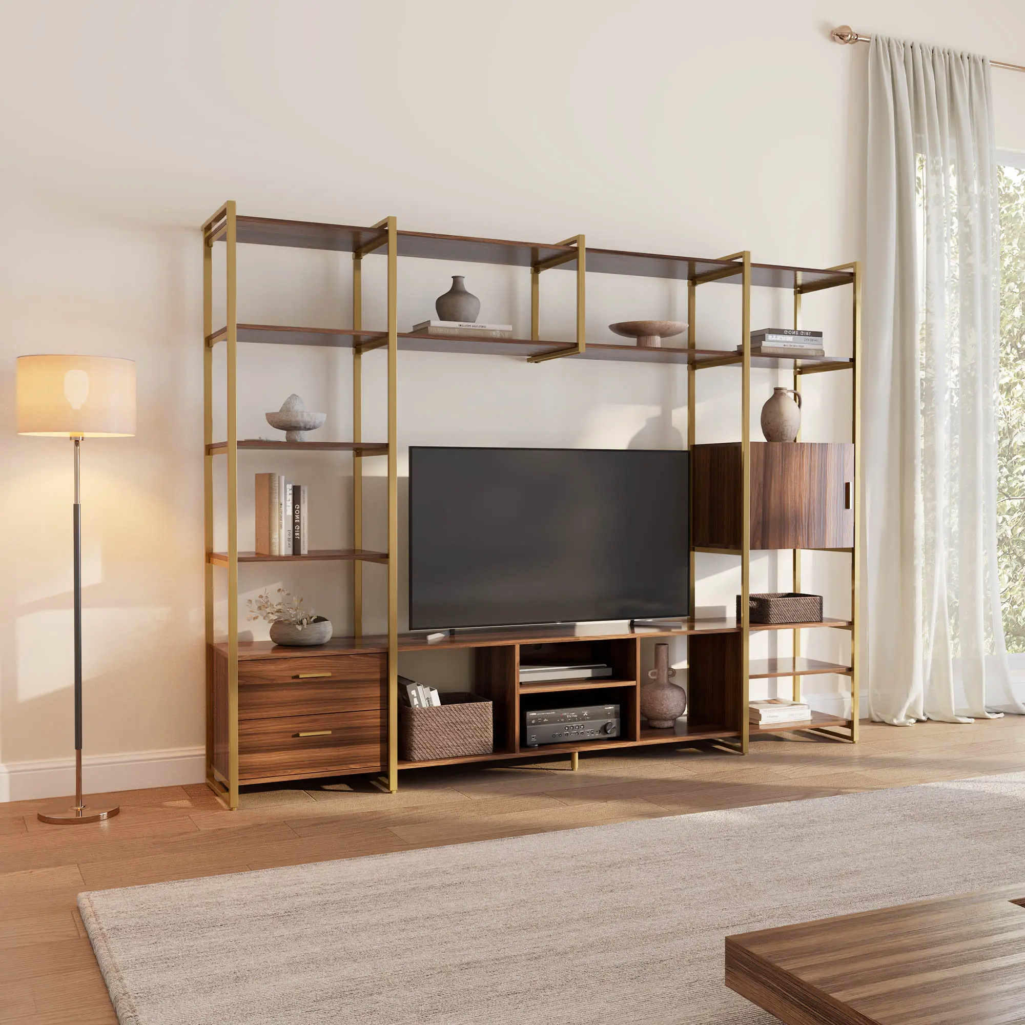 Sonoma Modern TV Stand with Storage Cabinet & Book Shelves - Image 12