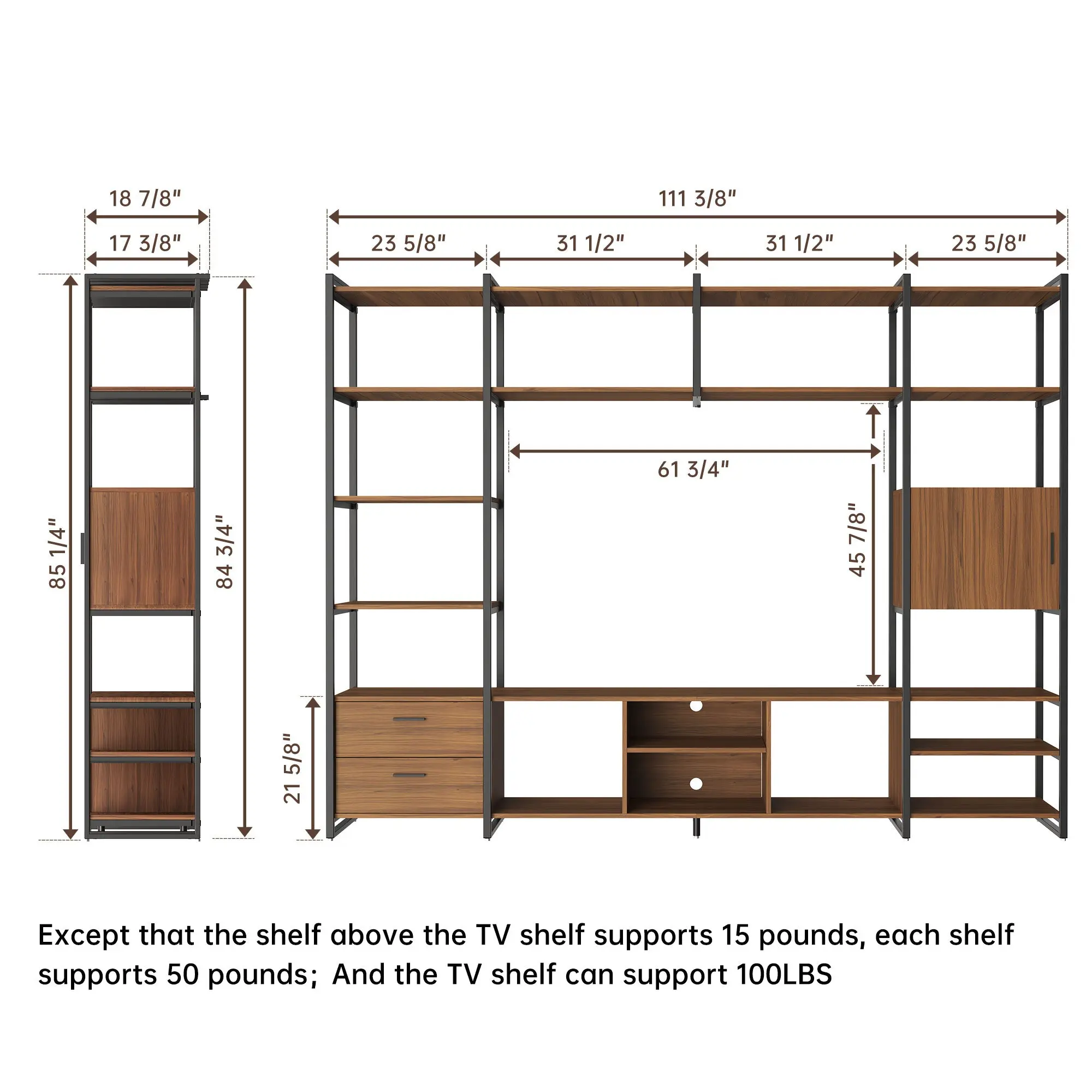 Sonoma Modern TV Stand with Storage Cabinet & Book Shelves - Image 8
