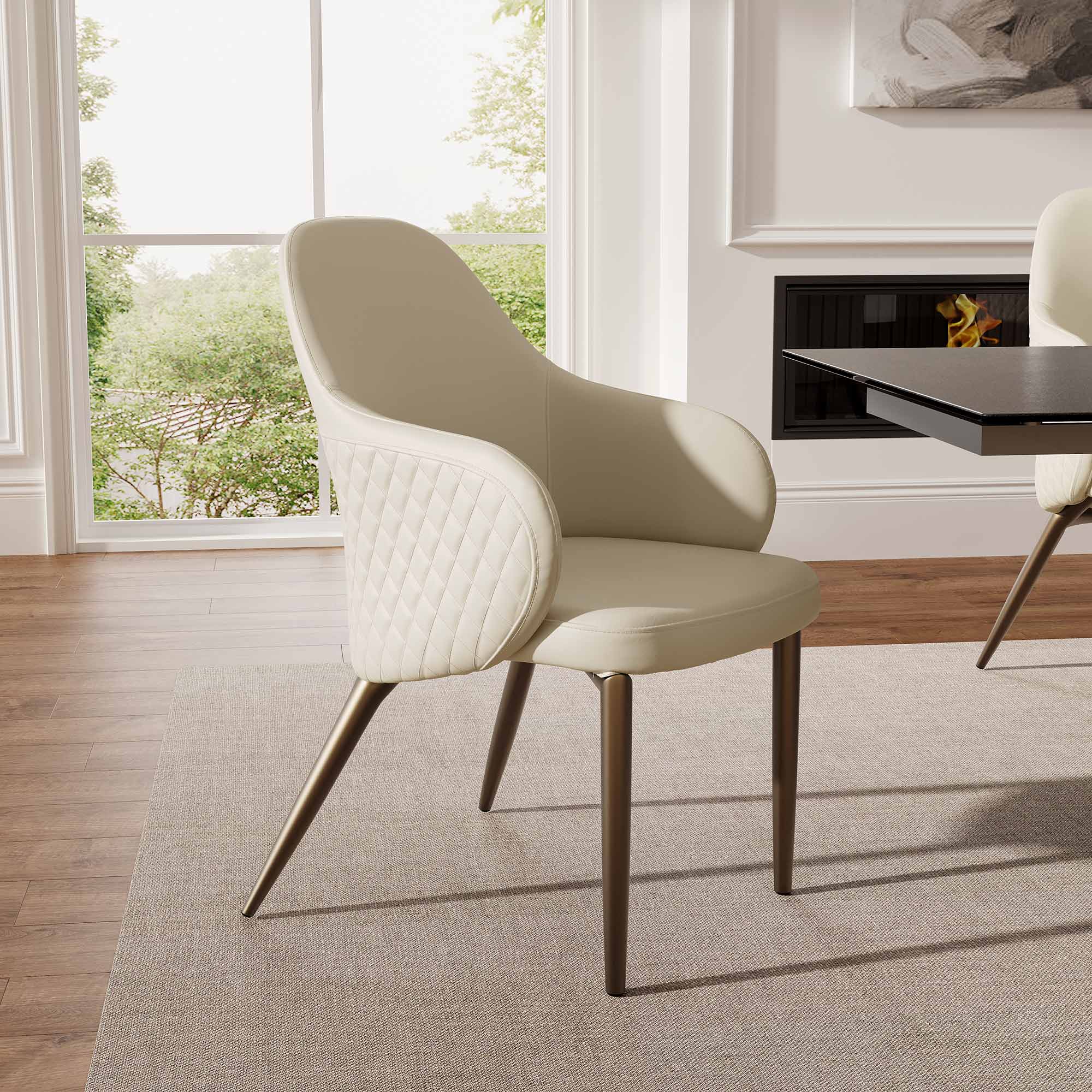 Acalay, Upholstered Dining Arm Chairs Set of 2, Beige - Image 7