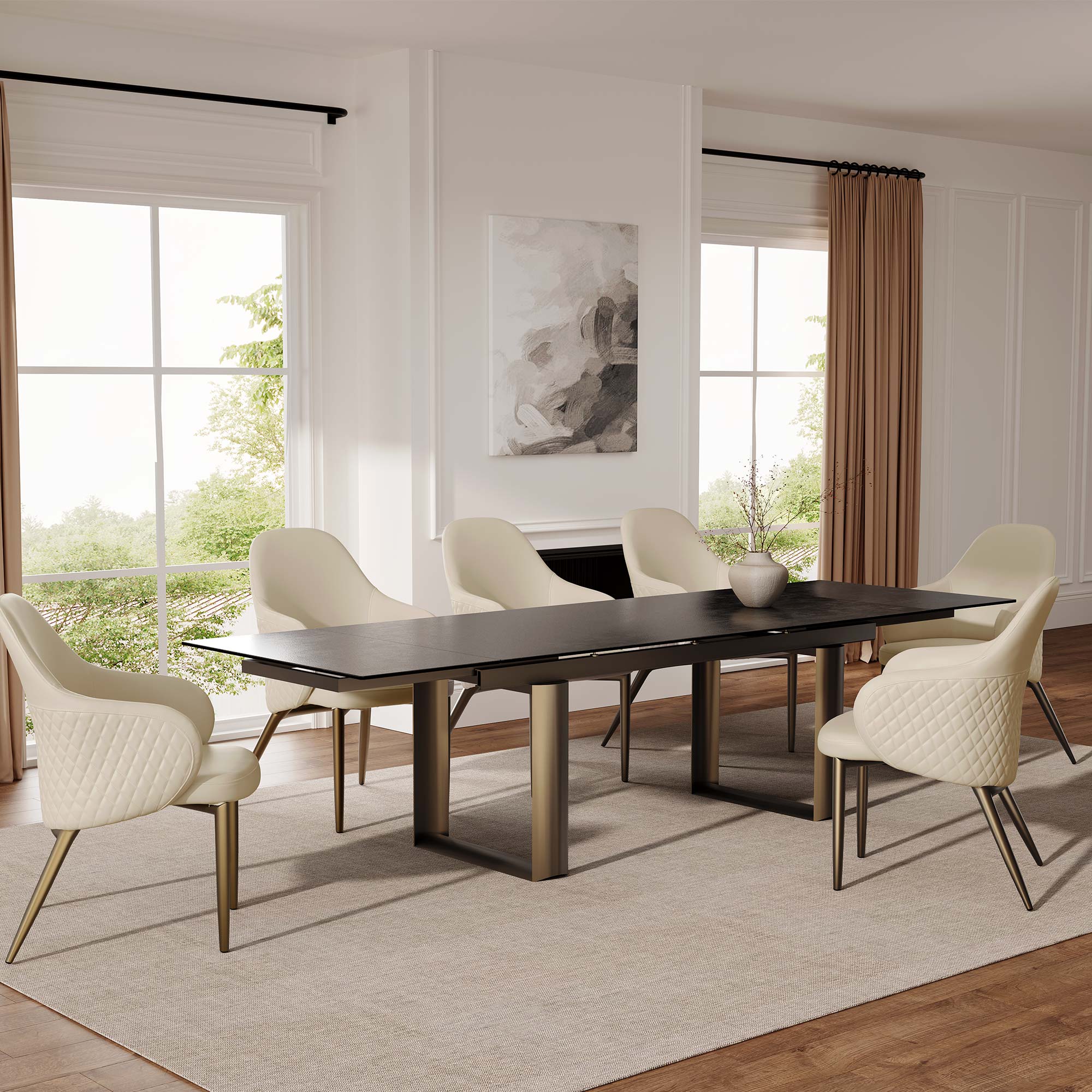 Acalay, Upholstered Dining Arm Chairs Set of 2, Beige - Image 8