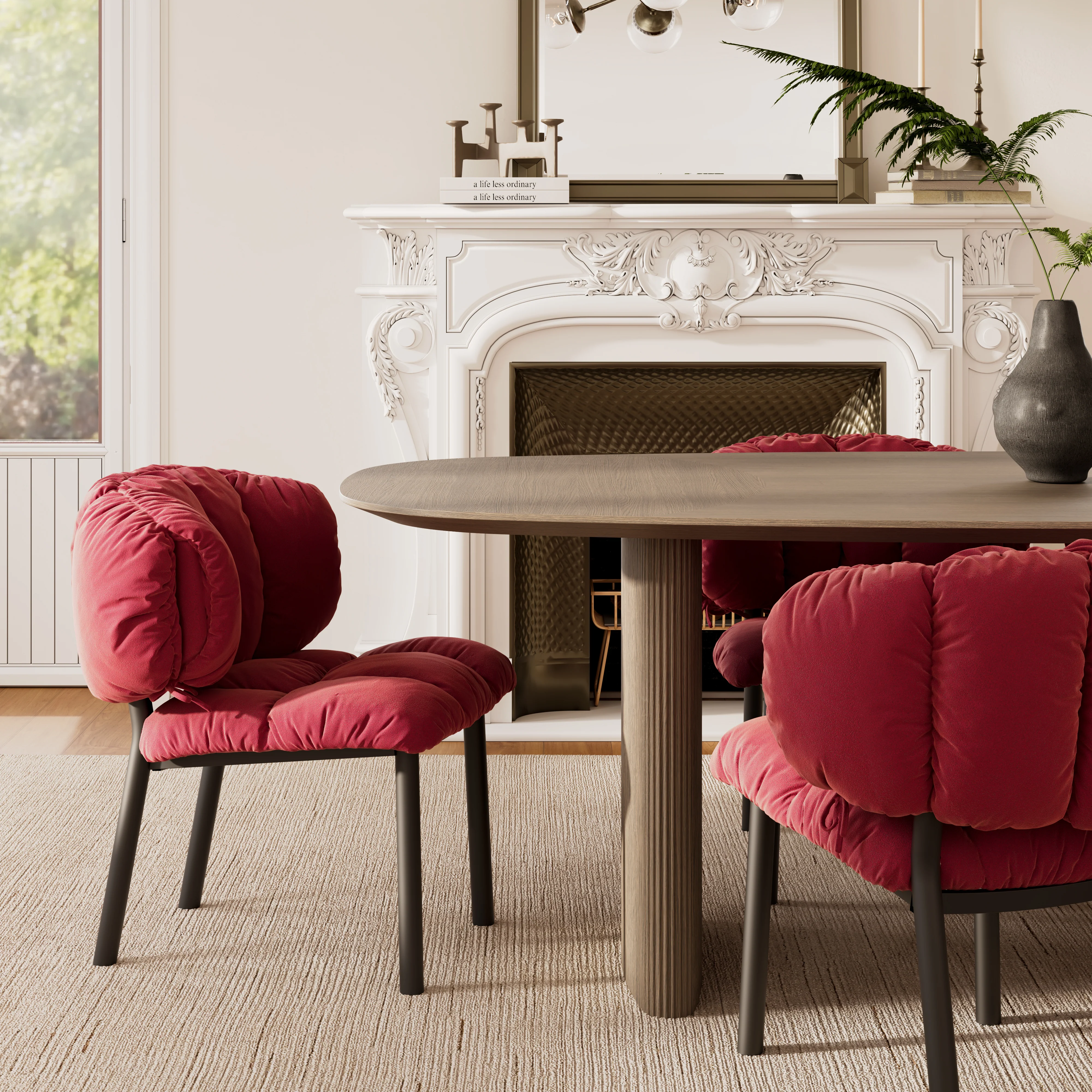 Rlesana, Velvet Dining Side Chair 1 PC, Red/Green - Image 3