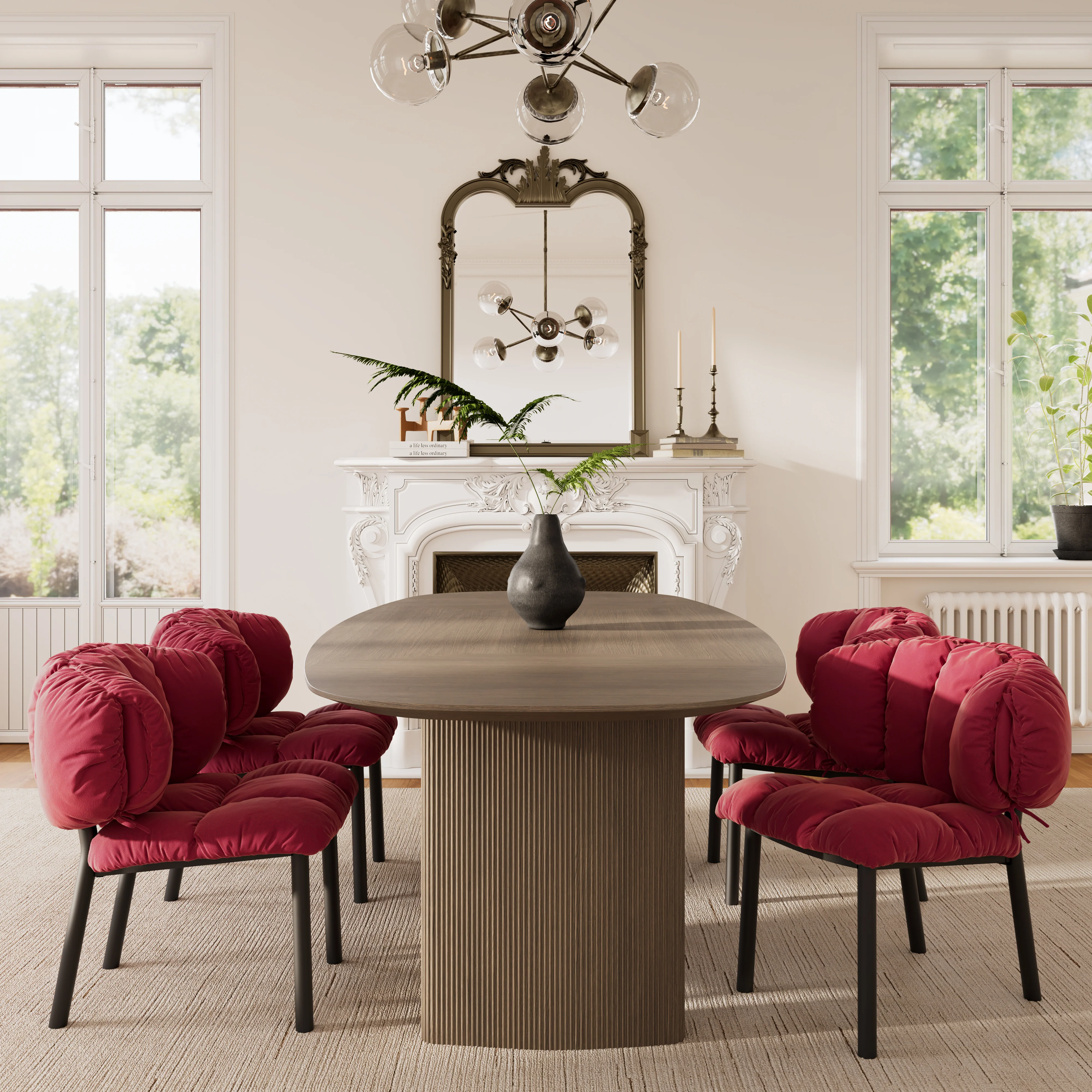 Rlesana, Velvet Dining Side Chair 1 PC, Red/Green - Image 4